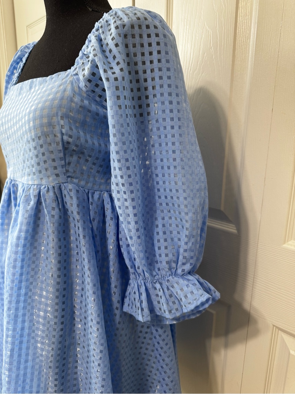 Entro Blue Gingham Babydoll Dress Size S - Picture 3 of 6